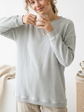 Aerie New Love Corded Oversized Sweatshirt M Heathered Grey Ribbed Crewneck Top